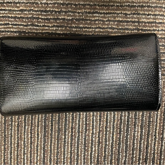 YSL black leather crocodile embossed flap wallet with silver hardware - Picture 3 of 3